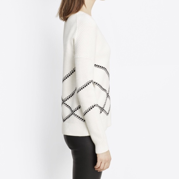 Vince Graphic Stitch Crew Neck Sweater in White - Picture 2 of 5
